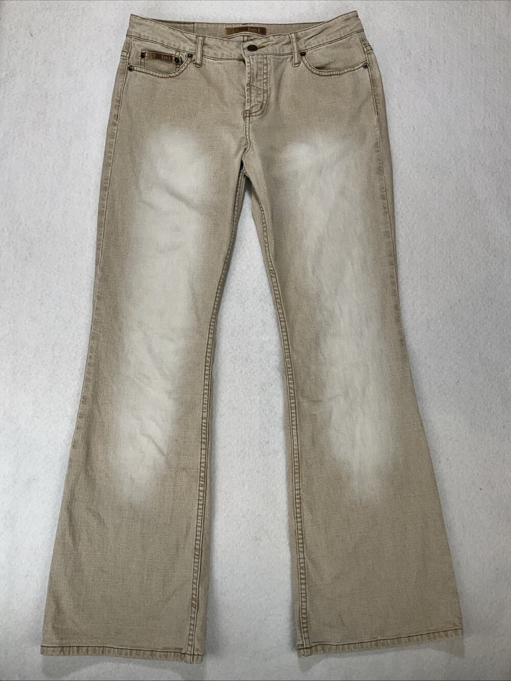 L.E.I. Flare Jeans Womens Sz 11 Tan Sand Wash Vintage Y2K Low Rise 30.5" inseam